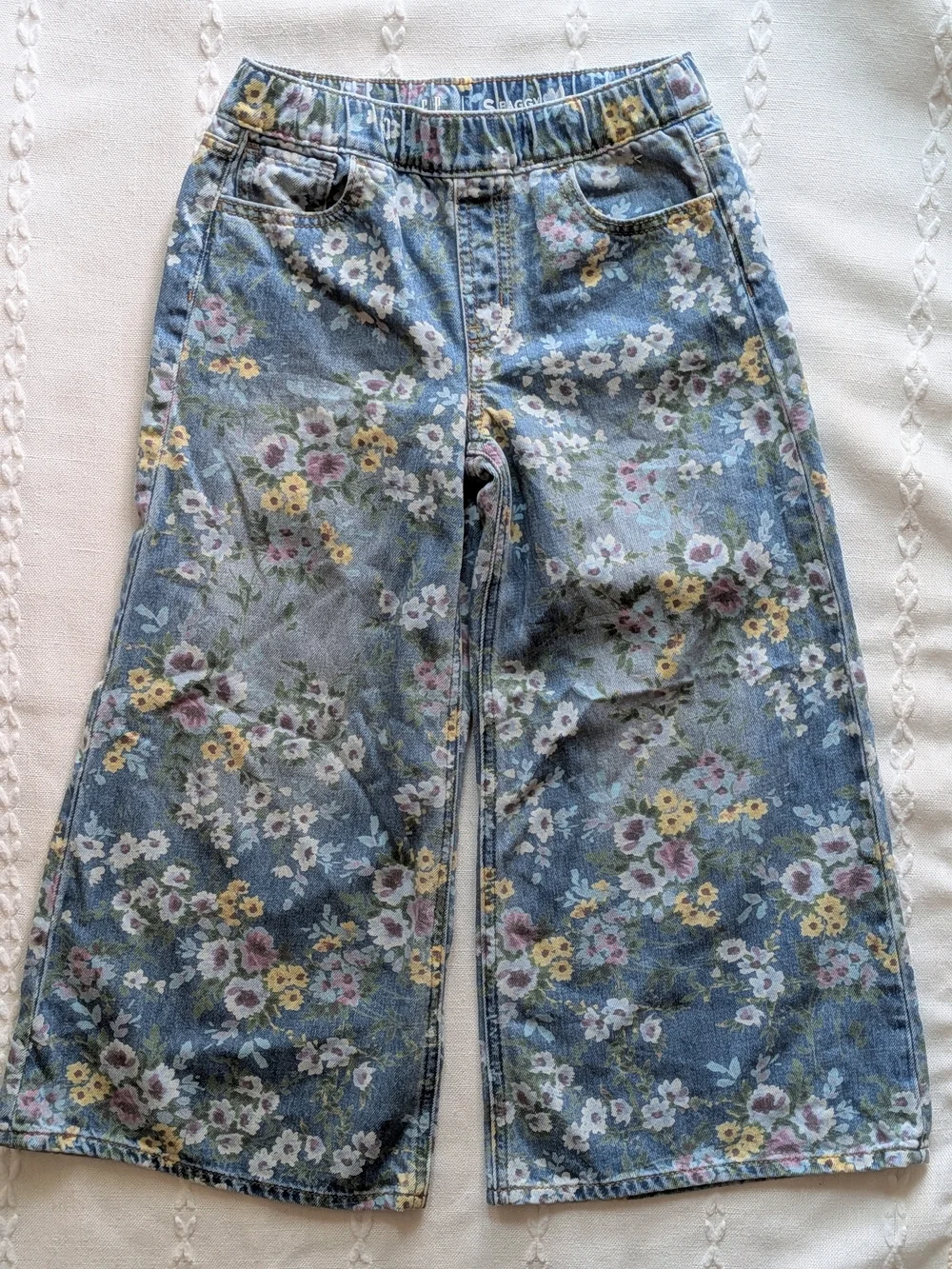GAP Floral Baggy Denim Jeans — Light Blue with Multicolor Blooms